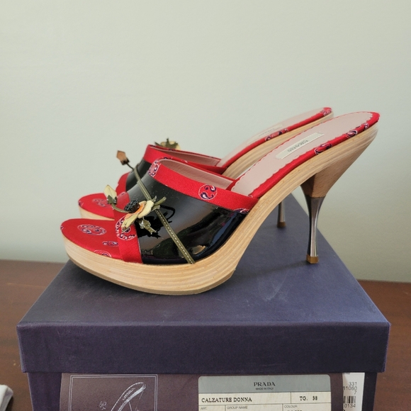NWT Prada Calzature Donna red & black patent leather sandals heels with dustbag - Picture 8 of 12